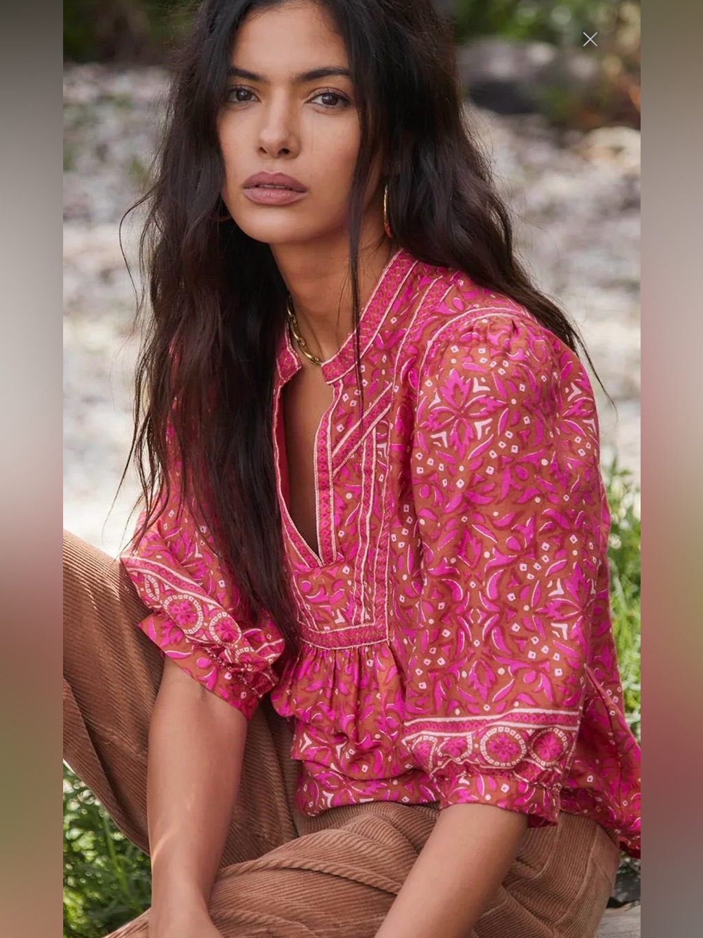 Xirena Cotton/Silk Floral Boho Blouse Pink Rust 3/4 Sleeve Tunic- M- Msrp $225